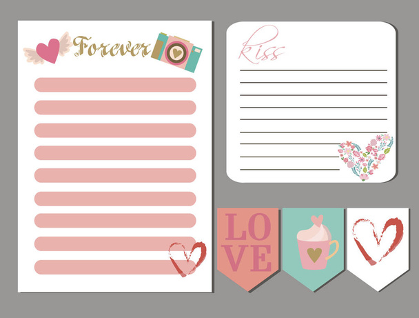 Valentines day cards, gift tags, planner, stickers and labels - ベクター画像