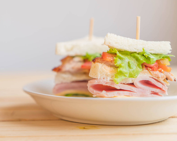 sandwich on wood background - Photo, image