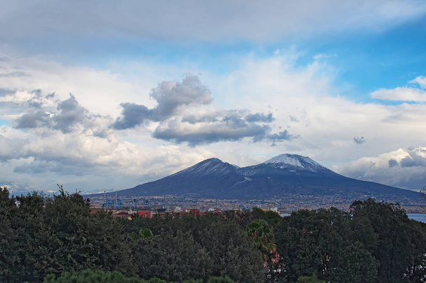 Napoli (Naples) and mount Vesuvius in the background at cloudy winter day. Naples, Campania, Italy - Photo, Image