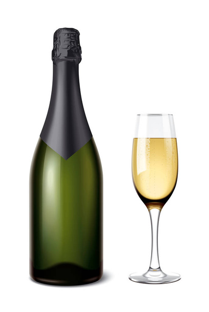 Bottiglia di champagne con bicchiere da vino
 - Foto, immagini