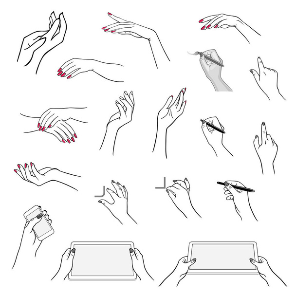 Hands drawing using devices - Vector, Image