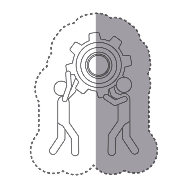 silueta adhesiva de los hombres que sostienen un piñón
 - Vector, Imagen