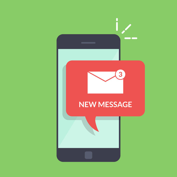 Notification of a new email on your mobile phone or smartphone. Mail icon in the speech bubbles. Flat illustration isolated on green background. - Vector, Image