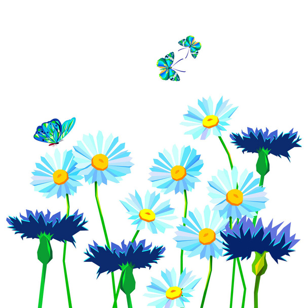 Цветочный вектор цветок летняя ромашка, бабочка, насекомое
 - Вектор,изображение