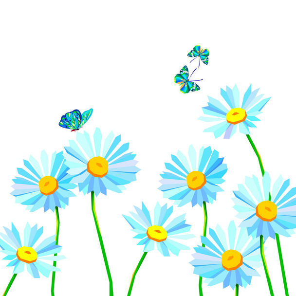 flower vector floral summer chamomile, butterfly, insect - Vettoriali, immagini