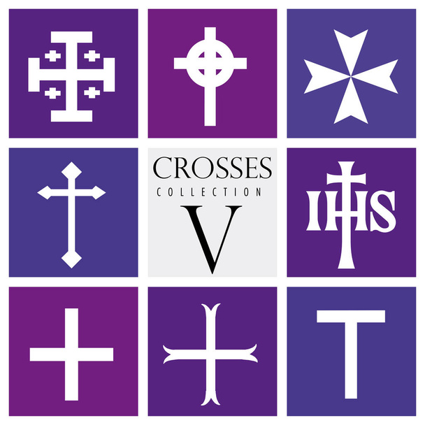 Ensemble de différents types de croix sur fond violet Image vectorielle
 - Vecteur, image