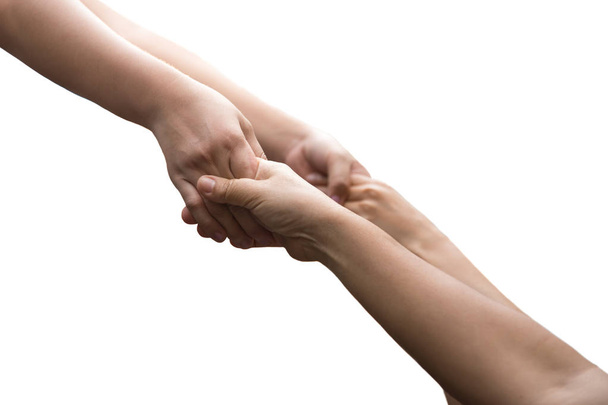 女性と男が握手をするパノラマ写真は ロイヤリティフリー写真 画像素材