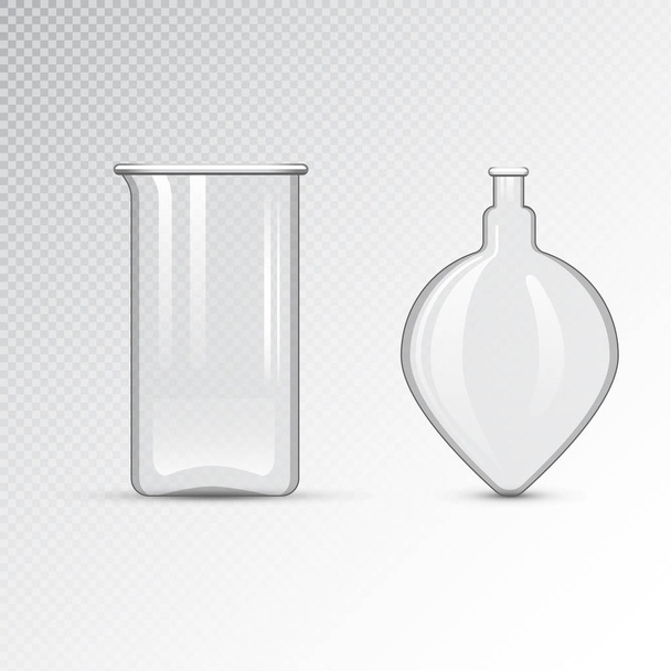 Chemical laboratory 3d lab flask glassware tube liquid biotechnology analysis and medical scientific equipment vector illustration. - Wektor, obraz