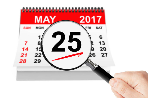 OLH Hemelvaart Concept. 25 mei 2017 kalender met Vergrootglas - Foto, afbeelding