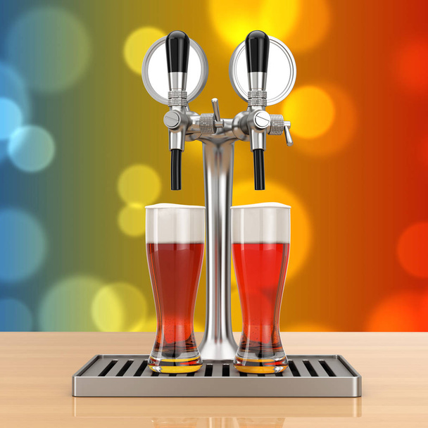 Bar Beer Tap kaljalaseilla. 3d renderöinti
 - Valokuva, kuva