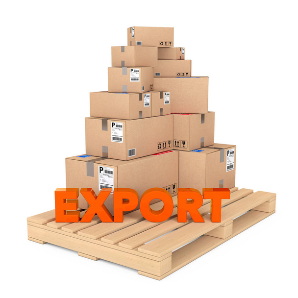 Експортувати концепцію. Картонні коробки на дерев'яній палітрі з експортом Si
 - Фото, зображення