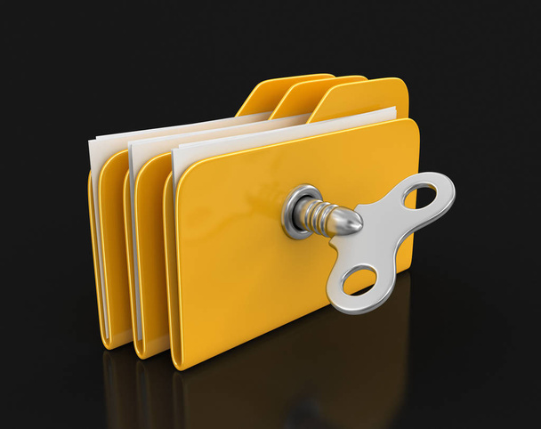 Folder and files with winding key. Image with clipping path - Φωτογραφία, εικόνα