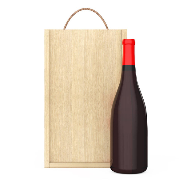 Wine Bottle in Blank Wooden Wine pack with Handle. 3d Rendering - Foto, Imagem