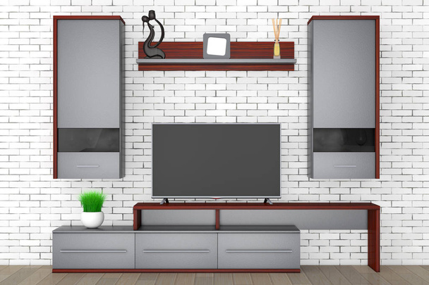Moderno soggiorno parete attrezzata. 3d Rendering
 - Foto, immagini