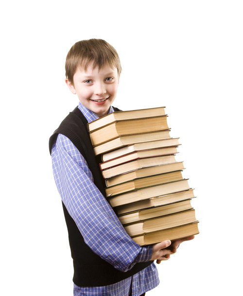 Boy with a Stack of books - Fotoğraf, Görsel