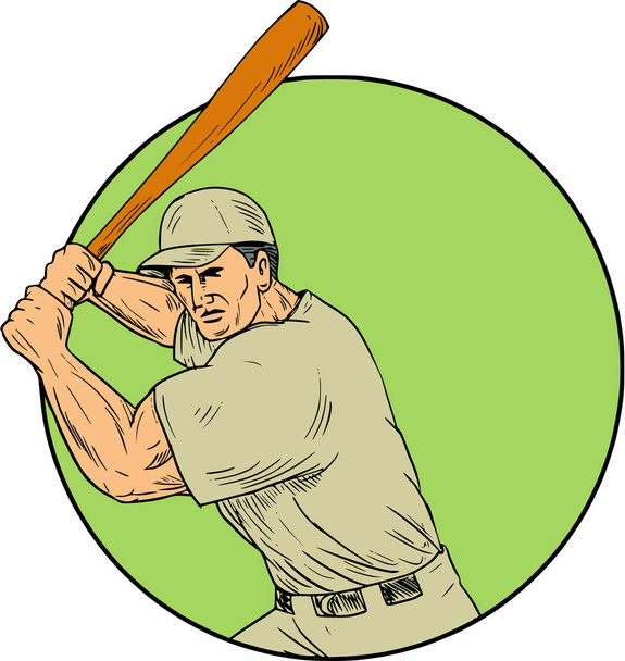 Бейсбольный игрок Баттинг Stance Circle Drawing
 - Вектор,изображение