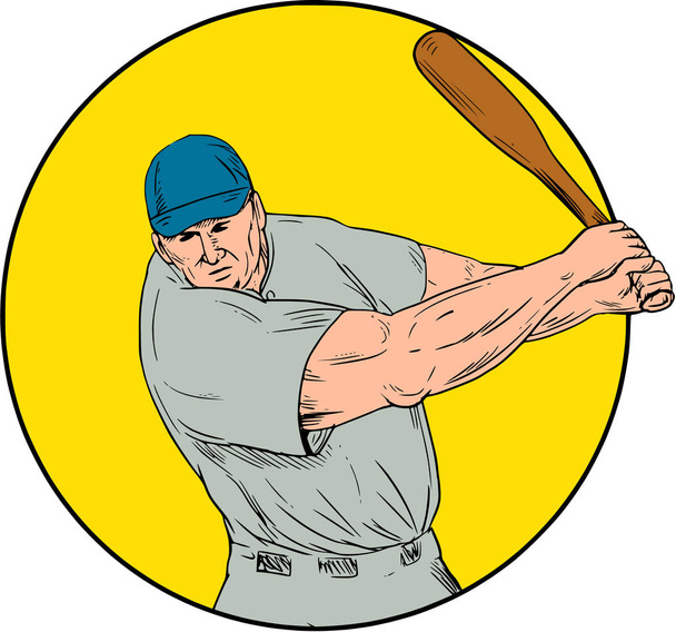 Honkballer swingende Bat tekening - Vector, afbeelding