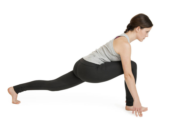 Yoga woman gray position_ashva sanchalanasana - Photo, Image