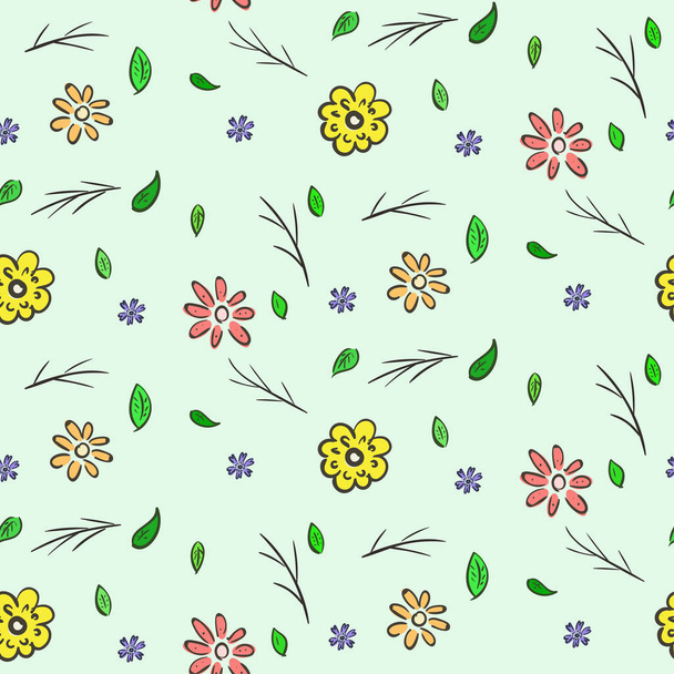 Hand drawn colorful floral seamless pattern - Vector, afbeelding