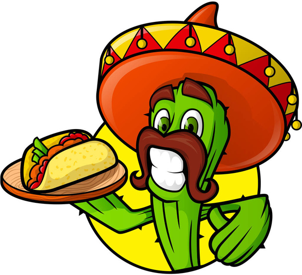 Mexican Cactus With Taco - Vector, Image