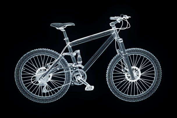 Ποδήλατο βουνού με ολόγραμμα Wireframe στυλ. Ωραία 3d Rendering - Φωτογραφία, εικόνα