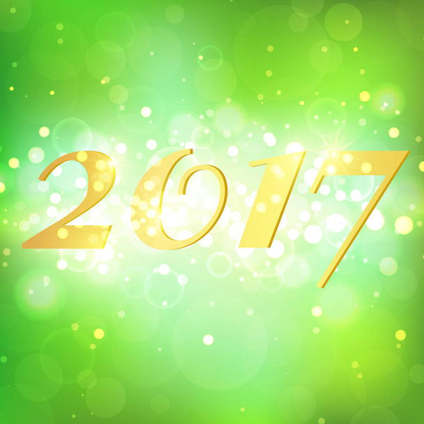Happy New Year 2017 on green bokeh abstract background - Vektör, Görsel