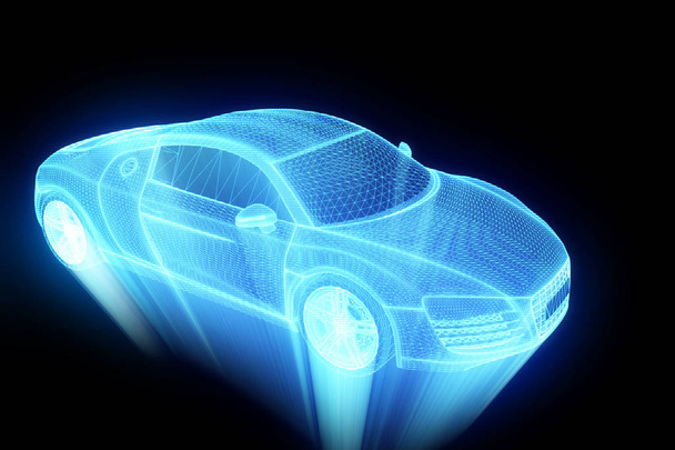 Carro de corrida holograma Wireframe. Boa renderização 3D
 - Foto, Imagem