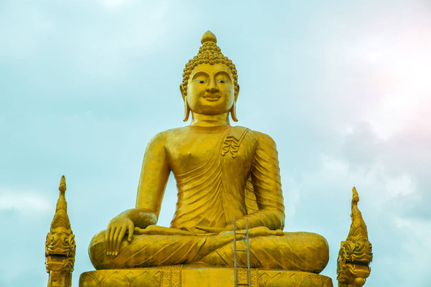Golden buddha statue in Thai temple. Thailand sculpture. - Photo, Image