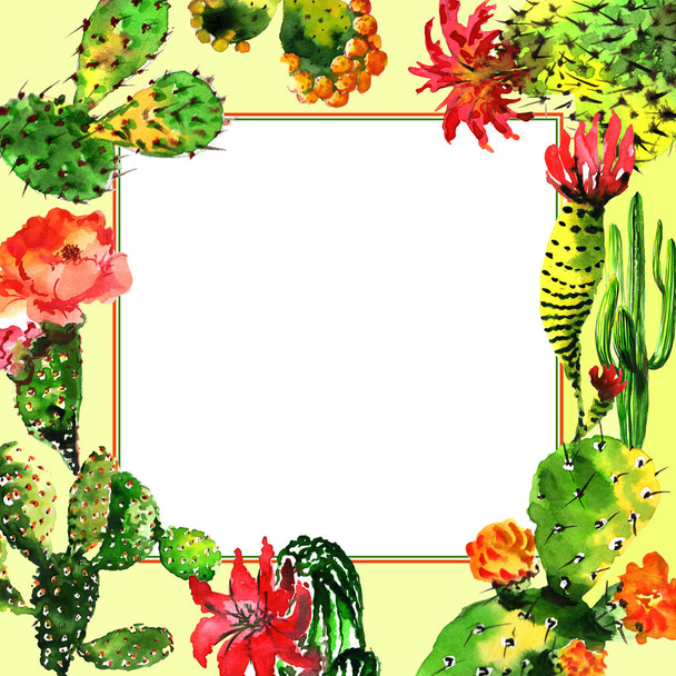 Tropical cactus tree frame in a watercolor style isolated. - Фото, зображення