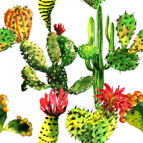 Tropical cactus tree pattern in a watercolor style isolated. - Фото, зображення
