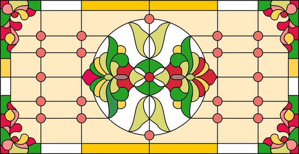Patrón floral geométrico abstracto en un marco rectangular / vitral colorido en estilo clásico, técnica Tiffany. Vector
 - Vector, Imagen