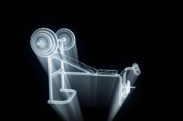 Gym Bench in Hologram Wireframe Style. Nice 3D Rendering - Photo, Image