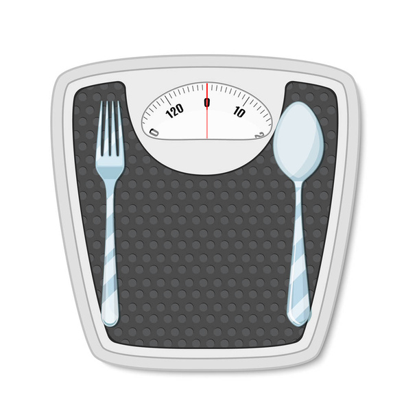 Bathroom scales with fork and spoon - Vector, Image