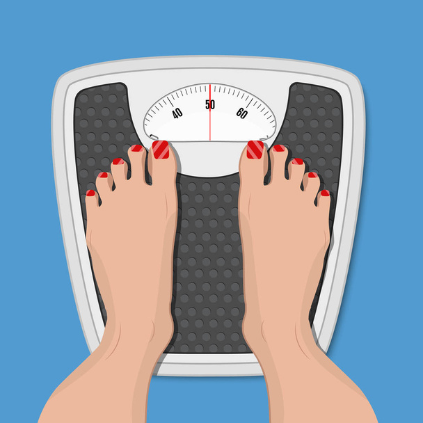 woman weighed on floor scales, - Vector, Image