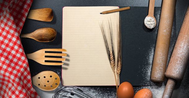 Empty Recipe Book on a Baking Background - Photo, Image