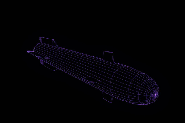 Rocket in Hologram Wireframe Style. Nice 3D Rendering - Photo, image