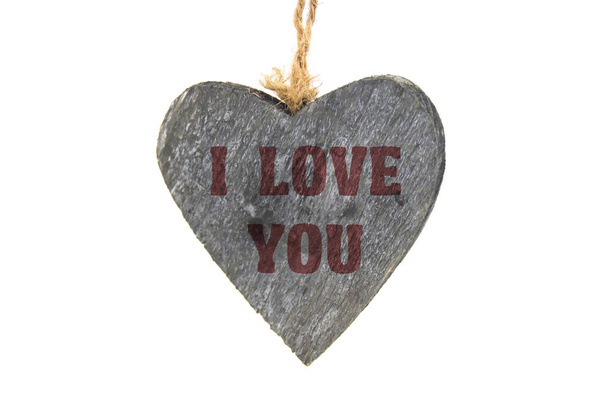 ξύλινα ρετρό καρδιά με την επιγραφή αγαπώ - Φωτογραφία, εικόνα