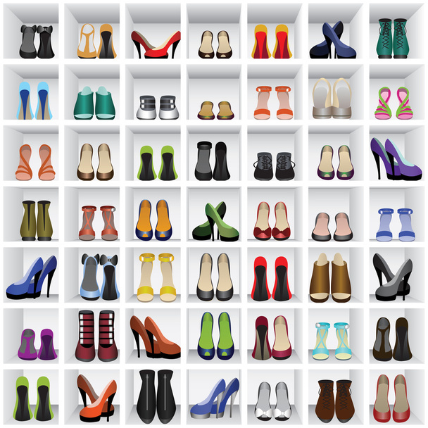 Shoes on shelves - Vetor, Imagem