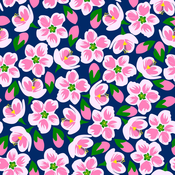 Vektoros illusztráció varrat nélküli rózsaszín virág mintás. - Vektor, kép
