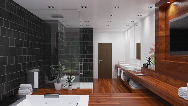 3D Interior rendering of a modern bathroom - Φωτογραφία, εικόνα