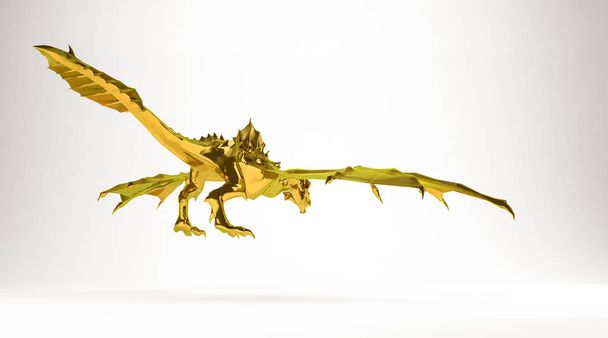beyaz izole bir ejderha altın 3d render - Fotoğraf, Görsel