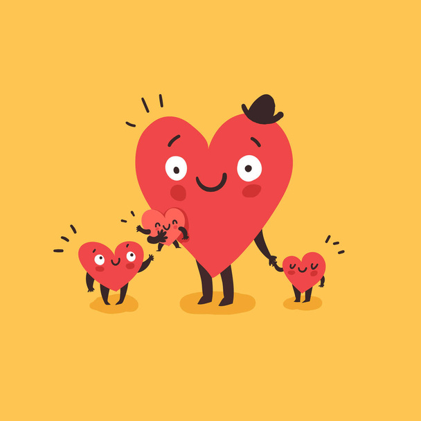 Cute family, daddy with children - Vector, Image