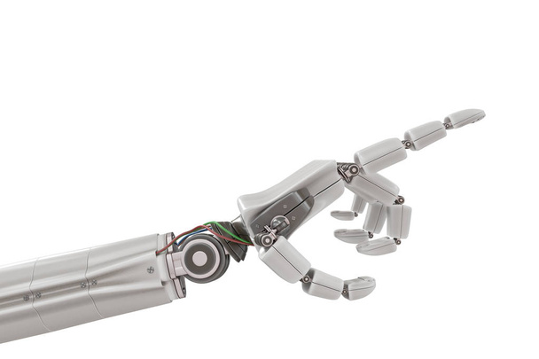 Robotic kunststof hand geïsoleerd op witte achtergrond. 3D-gerenderde afbeelding. - Foto, afbeelding