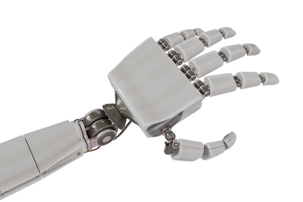 Cyborg metallic hand isolated on white background. 3D rendered illustration. - Fotoğraf, Görsel