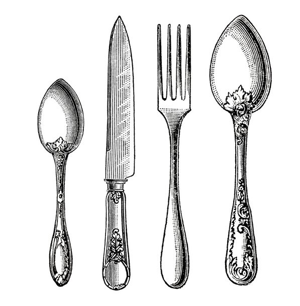Vintage Silverware Knife, Fork, and Spoon - Foto, afbeelding