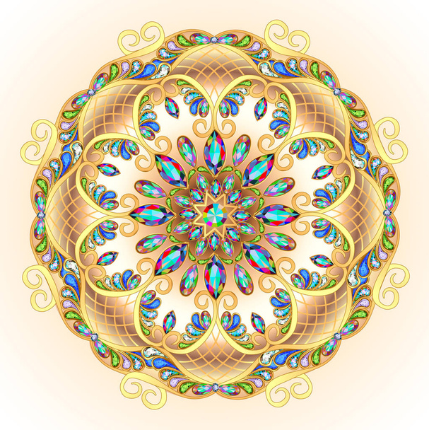 Mandala brooch jewelry, design element.  Geometric vintage ornam - Vector, Image