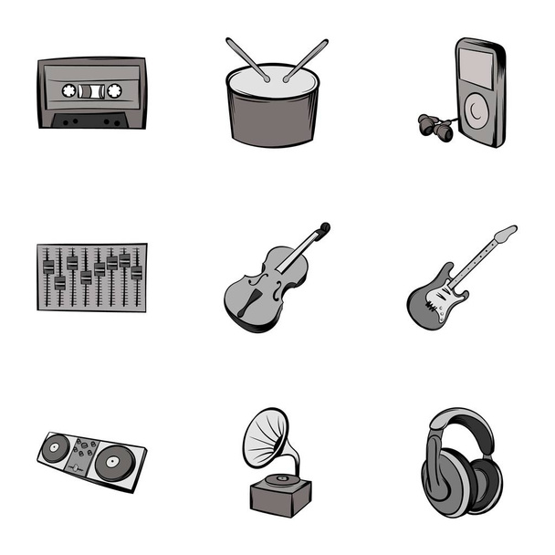 Playing song icons set, gray monochrome style - Vector, Image