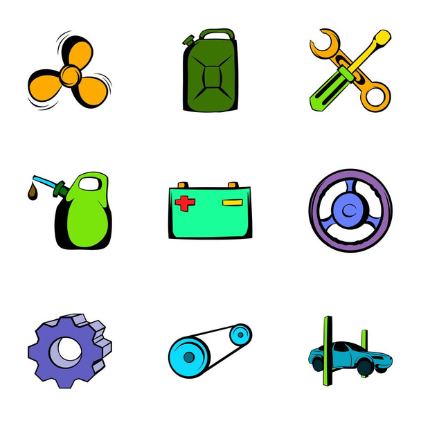 Driving icons set, cartoon style - Vector, Image