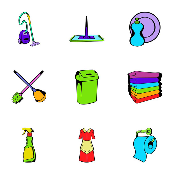 Cleanup icons set, cartoon style - Vector, Image