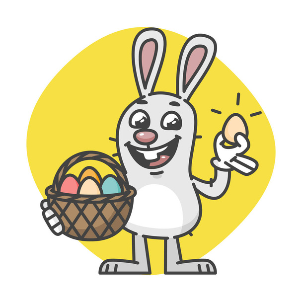 Coniglietto di Pasqua che tiene il cestino delle uova e ride
 - Vettoriali, immagini